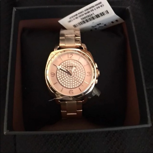 Coach WOMEN'S BOYFRIEND Rose Gold Tone Swarovski Crystal WATCH 34mm 14502002 NWT